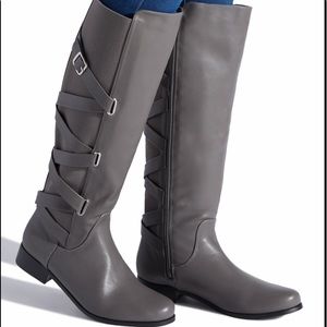 Grey wide calf boots